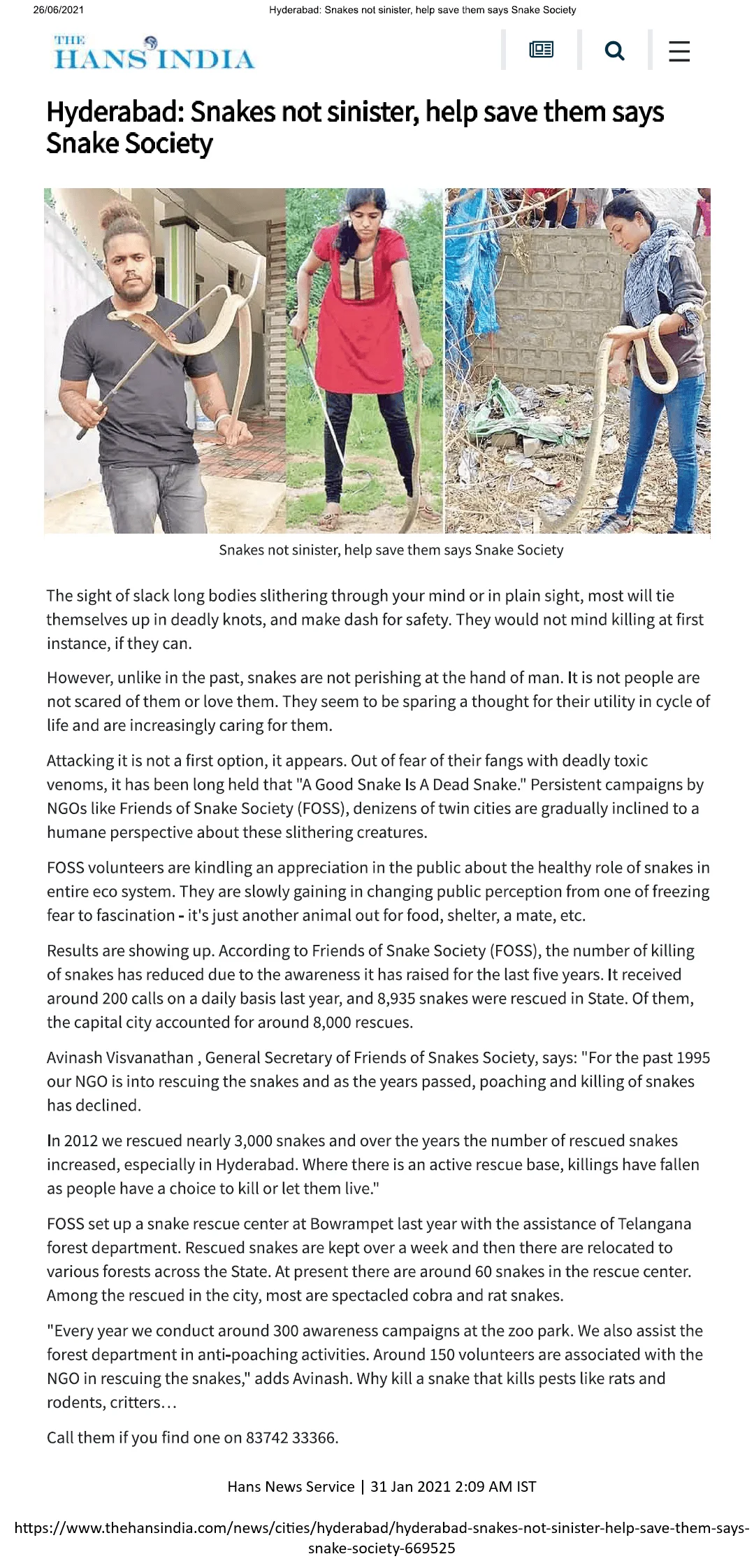 The Hans India news article on 31-01-2021