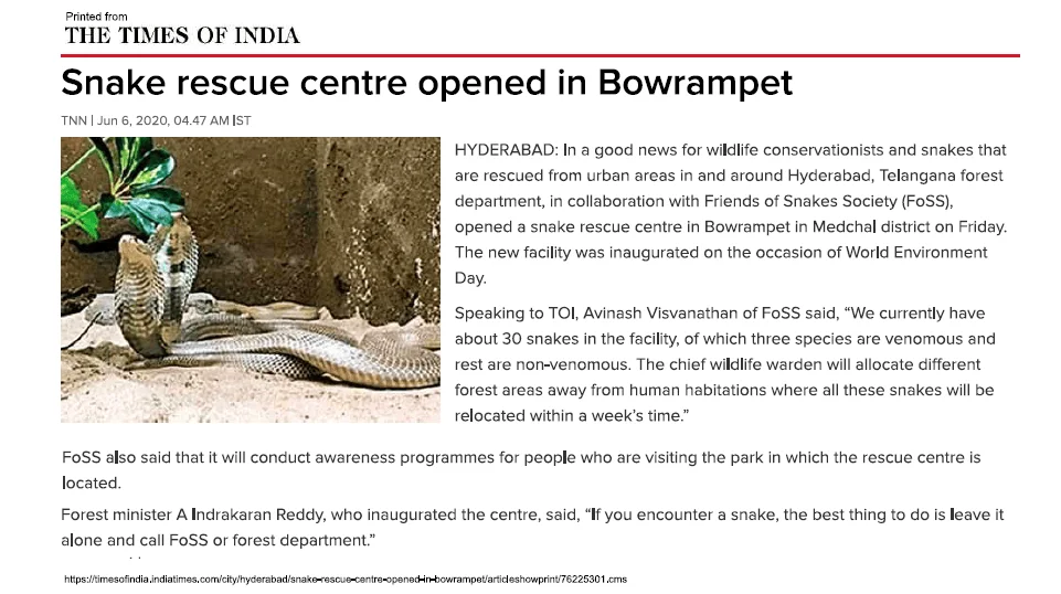 Times of India news article on 06-06-2020